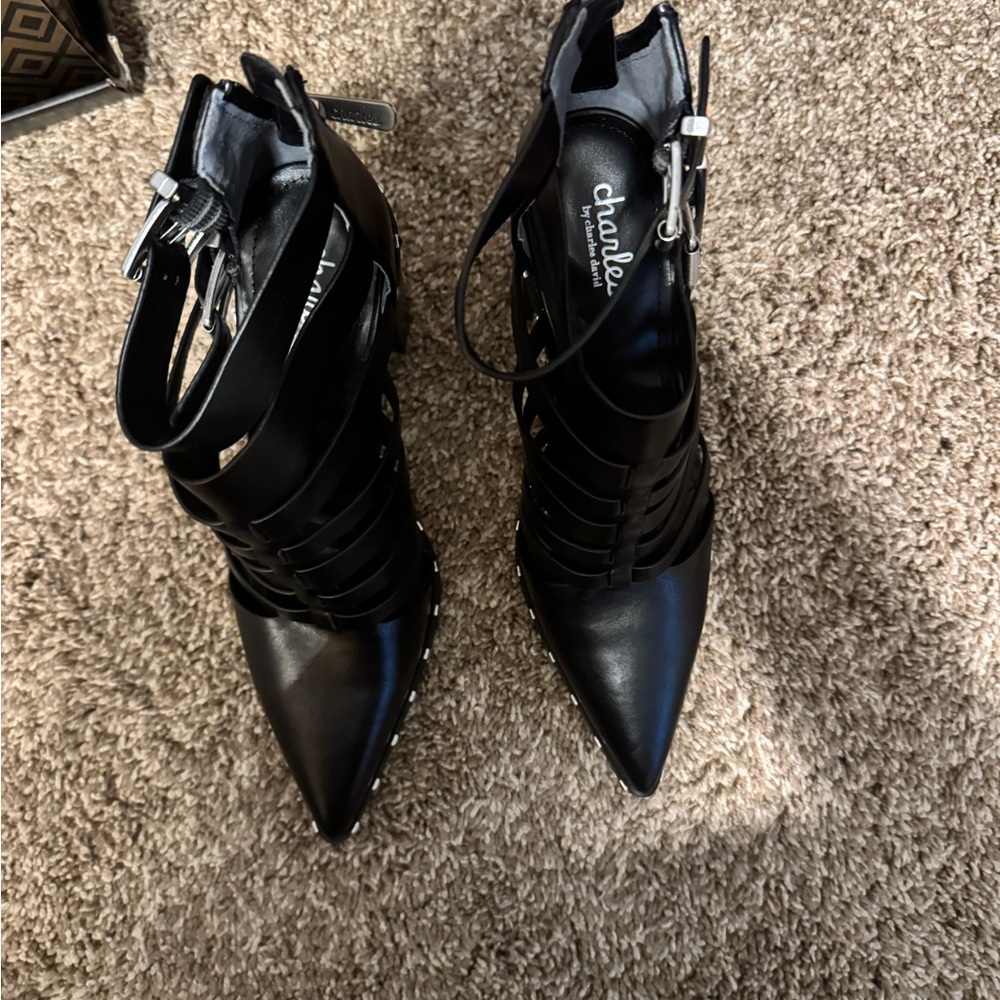 Charles David Black Strappy Heeled Boots - Picture 4 of 4